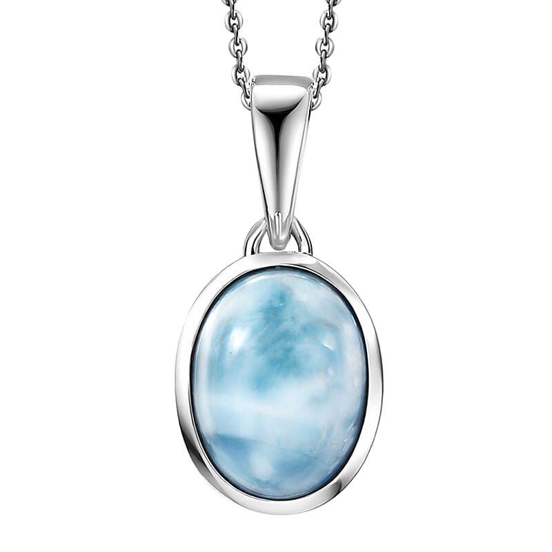 D'Joy AAA Larimar 1.15 ctw Tidal Curve Pendant Necklace in Rhodium Over Sterling Silver 20 Inches