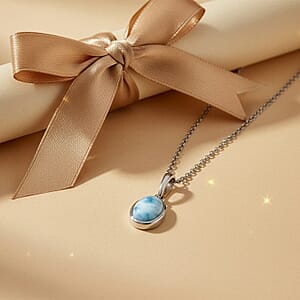 D'Joy AAA Larimar 1.15 ctw Tidal Curve Pendant Necklace in Rhodium Over Sterling Silver 20 Inches 