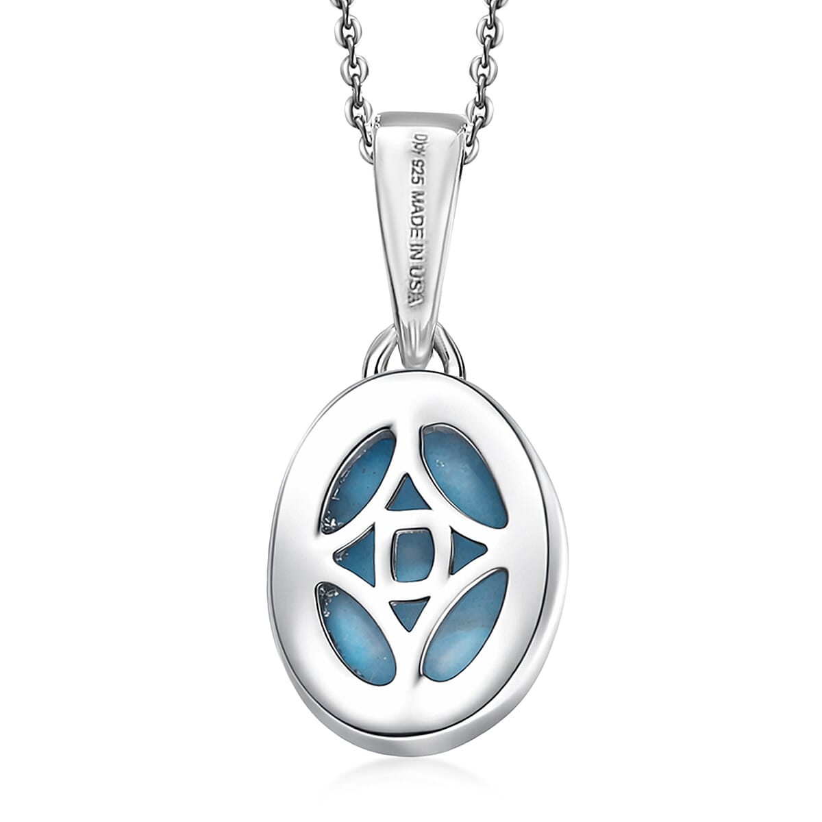 D'Joy AAA Larimar 1.15 ctw Tidal Curve Pendant Necklace in Rhodium Over Sterling Silver 20 Inches