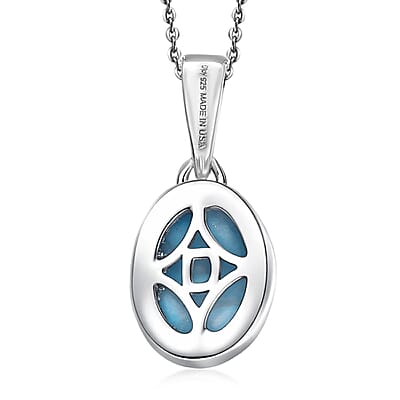 D'Joy AAA Larimar 1.15 ctw Tidal Curve Pendant Necklace in Rhodium Over Sterling Silver 20 Inches