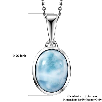 D'Joy AAA Larimar 1.15 ctw Tidal Curve Pendant Necklace in Rhodium Over Sterling Silver 20 Inches