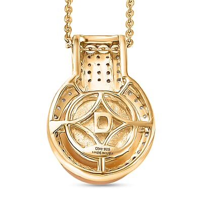 D'Joy South Sea Golden Cultured Pearl, Natural Champagne and White Diamond 0.30 ctw Golden Glow Pendant Necklace in 18K Vermeil Yellow Gold Over Sterling Silver 20 Inches