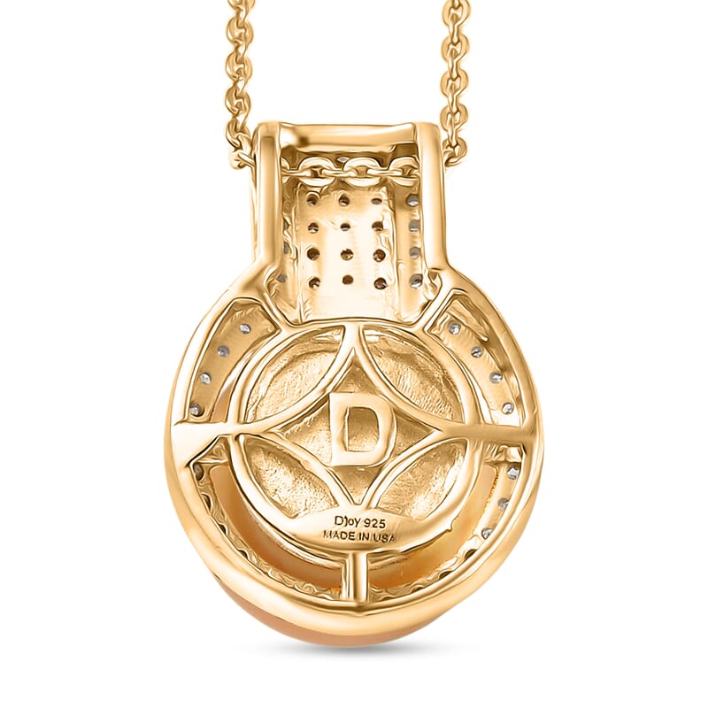 D'Joy South Sea Golden Cultured Pearl, Natural Champagne and White Diamond 0.30 ctw Golden Glow Pendant Necklace in 18K Vermeil Yellow Gold Over Sterling Silver 20 Inches