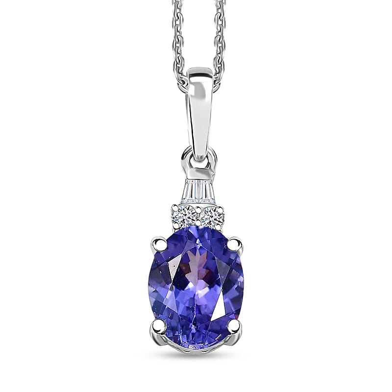 Tanzanite and Luxuriant Lab Grown Diamond G-H SI 1.40 ctw Midnight Blue Pendant Necklace in Rhodium Over Sterling Silver 20 Inches