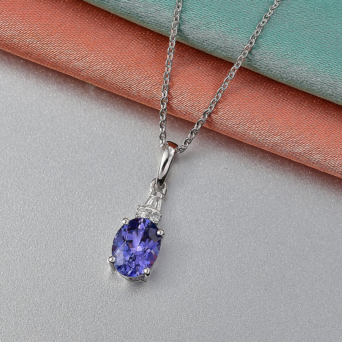 Tanzanite and Luxuriant Lab Grown Diamond G-H SI 1.40 ctw Midnight Blue Pendant Necklace in Rhodium Over Sterling Silver 20 Inches  image number 1
