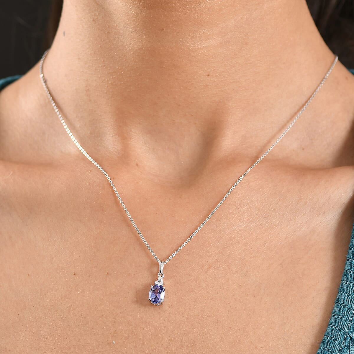 Tanzanite and Luxuriant Lab Grown Diamond G-H SI 1.40 ctw Midnight Blue Pendant Necklace in Rhodium Over Sterling Silver 20 Inches  image number 2