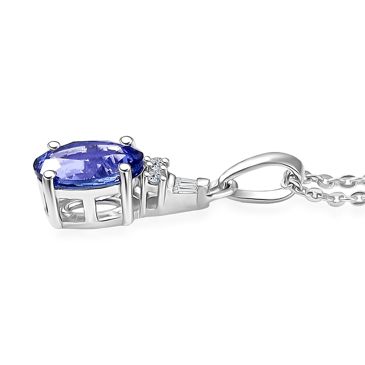 Tanzanite and Luxuriant Lab Grown Diamond G-H SI 1.40 ctw Midnight Blue Pendant Necklace in Rhodium Over Sterling Silver 20 Inches  image number 3