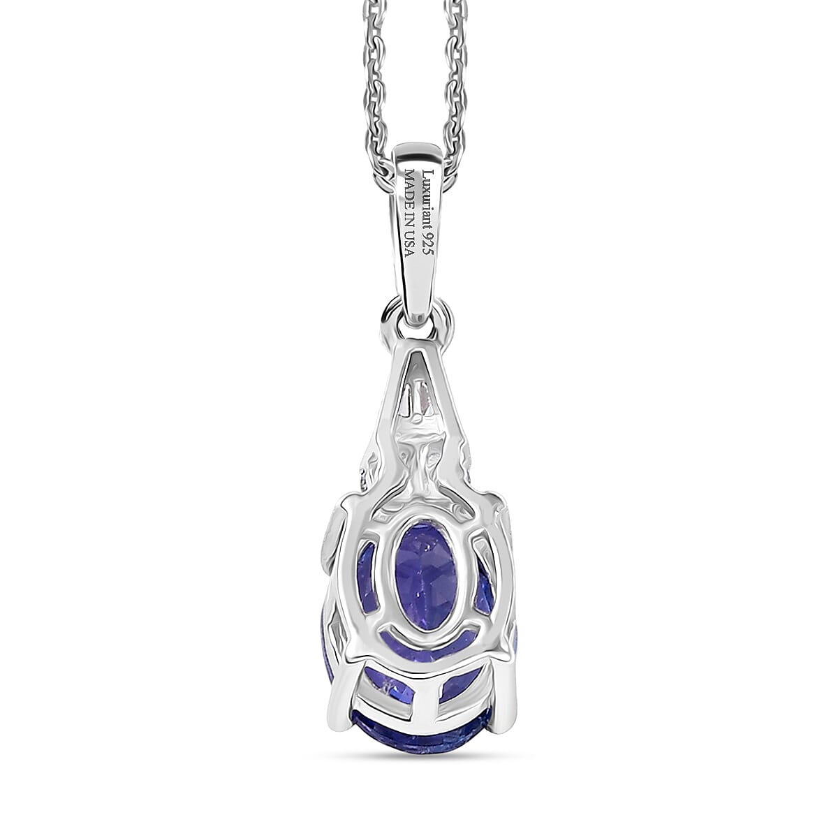 Tanzanite and Luxuriant Lab Grown Diamond G-H SI 1.40 ctw Midnight Blue Pendant Necklace in Rhodium Over Sterling Silver 20 Inches  image number 4