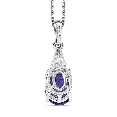 Tanzanite and Luxuriant Lab Grown Diamond G-H SI 1.40 ctw Midnight Blue Pendant Necklace in Rhodium Over Sterling Silver 20 Inches