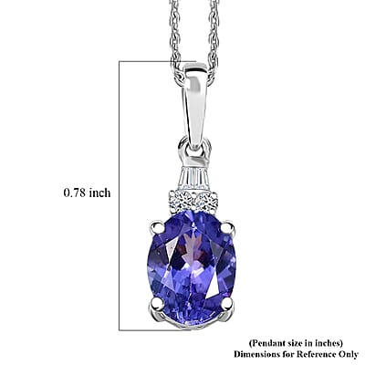 Tanzanite and Luxuriant Lab Grown Diamond G-H SI 1.40 ctw Midnight Blue Pendant Necklace in Rhodium Over Sterling Silver 20 Inches
