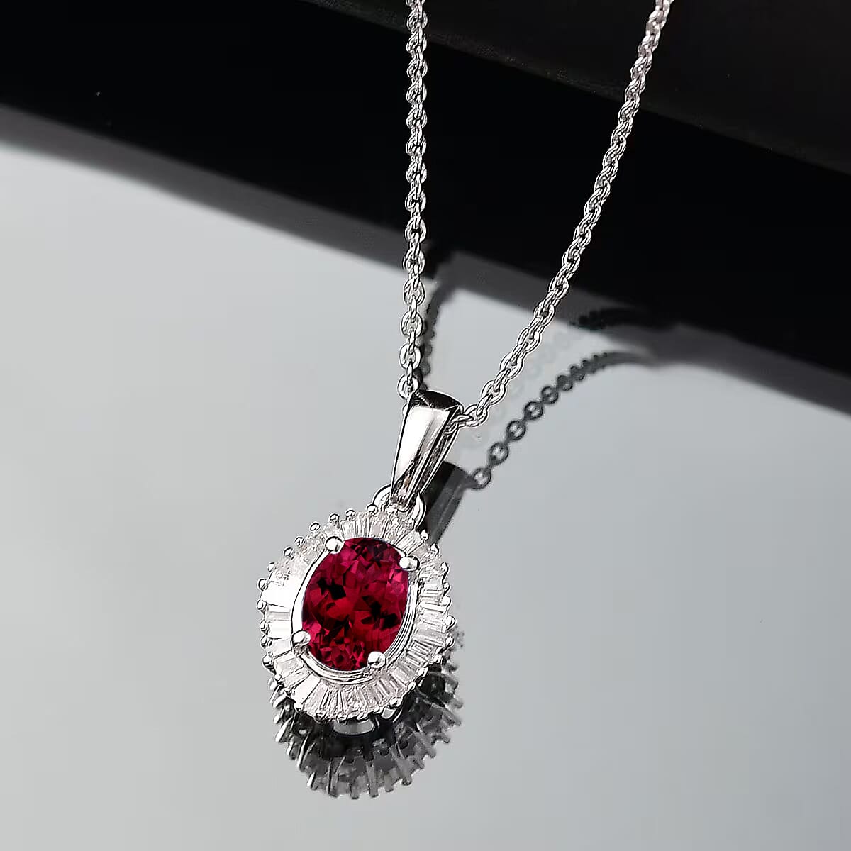 Rhapsody AAAA Ouro Fino Rubellite and E-F VS Diamond 1.00 ctw Pendant Necklace in 950 Platinum 20 Inches image number 1