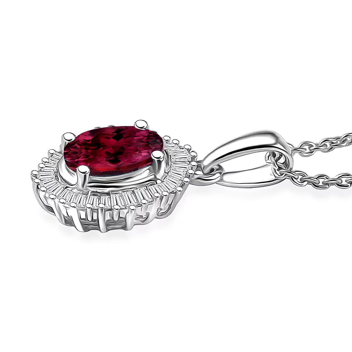 Rhapsody AAAA Ouro Fino Rubellite and E-F VS Diamond 1.00 ctw Pendant Necklace in 950 Platinum 20 Inches image number 3