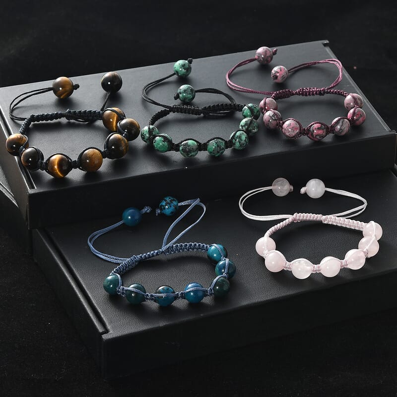 Set of 5 Multi Gemstone 375.00 ctw Shamballa Adjustable Bracelet