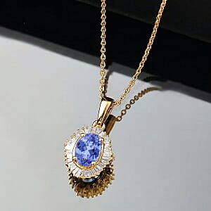 D'Joy Tanzanite and Diamond 1.00 ctw Pendant Necklace in 18K Vermeil Yellow Gold Over Sterling Silver 20 Inches
