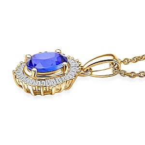 D'Joy Tanzanite and Diamond 1.00 ctw Pendant Necklace in 18K Vermeil Yellow Gold Over Sterling Silver 20 Inches