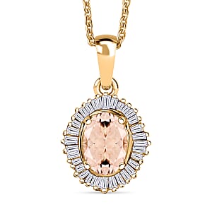 D'Joy Marropino Morganite and Diamond Pendant Necklace in 18K Vermeil Yellow Gold Over Sterling Silver 20 Inches 1.00 ctw
