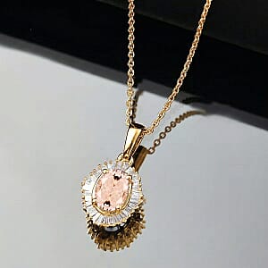 D'Joy Marropino Morganite and Diamond Pendant Necklace in 18K Vermeil Yellow Gold Over Sterling Silver 20 Inches 1.00 ctw