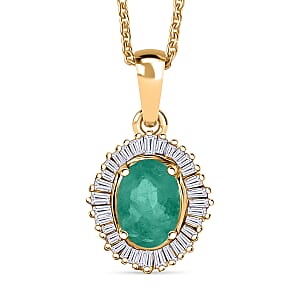 D'Joy Kagem Zambian Emerald and Diamond 1.00 ctw Pendant Necklace in 18K Vermeil Yellow God Over Sterling Silver 20 Inches