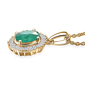D'Joy Kagem Zambian Emerald and Diamond 1.00 ctw Pendant Necklace in 18K Vermeil Yellow God Over Sterling Silver 20 Inches