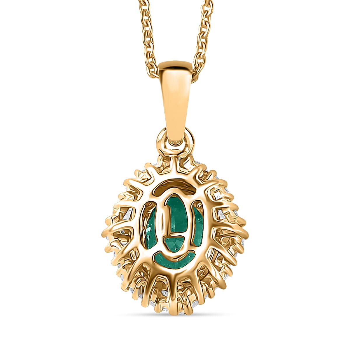 D'Joy Kagem Zambian Emerald and Diamond Pendant Necklace in 18K Vermeil Yellow God Over Sterling Silver 20 Inches 1.00 ctw image number 4