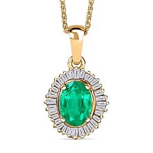 Rhapsody AAAA Kagem Zambian Emerald and Diamond E-F VS 1.00 ctw Pendant Necklace in 18K Yellow Gold 20 Inches