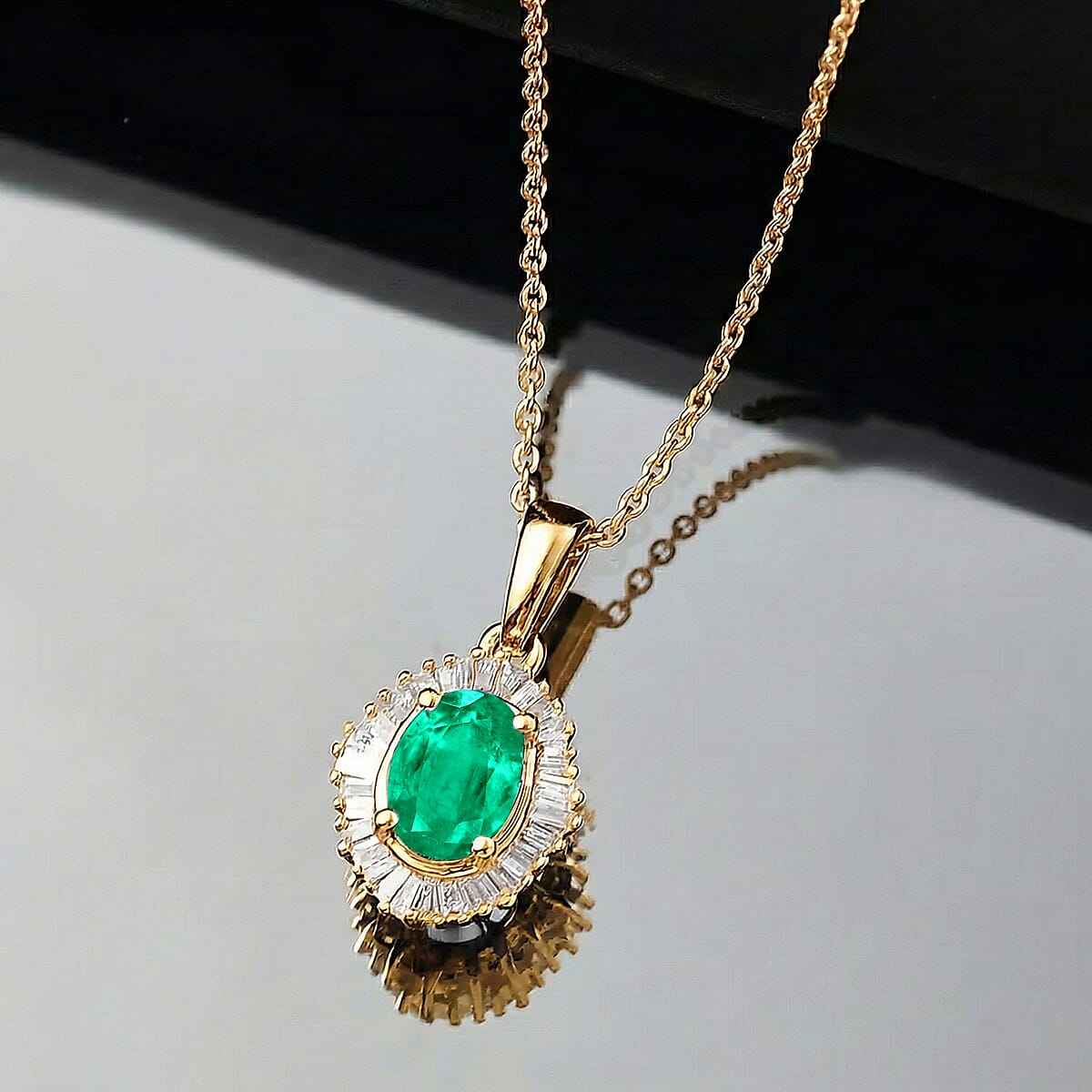 Rhapsody AAAA Kagem Zambian Emerald and Diamond E-F VS 1.00 ctw Pendant Necklace in 18K Yellow Gold 20 Inches image number 1