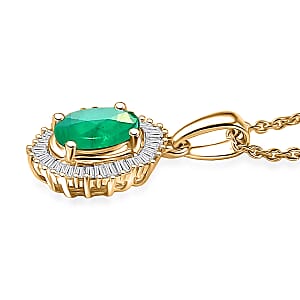 Rhapsody AAAA Kagem Zambian Emerald and Diamond E-F VS 1.00 ctw Pendant Necklace in 18K Yellow Gold 20 Inches