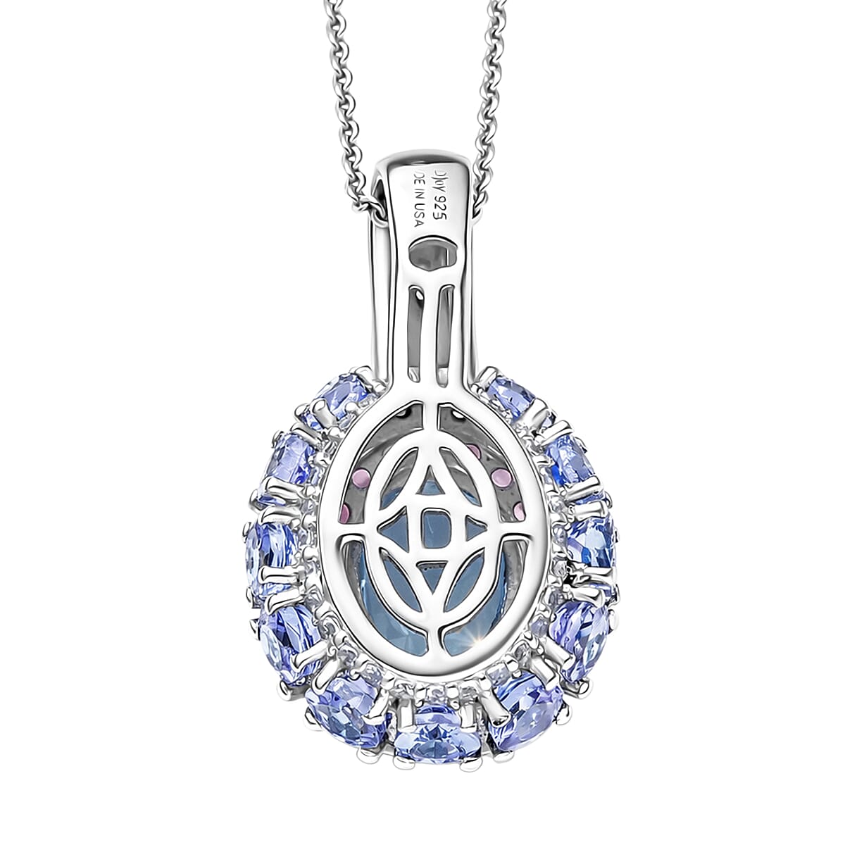 D'Joy Premium Mangoro Aquamarine and Multi Gemstone 4.30 ctw Lotus Flower Pendant Necklace in Rhodium Over Sterling Silver 20 Inches  image number 2