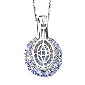 D'Joy Premium Mangoro Aquamarine and Multi Gemstone 4.30 ctw Lotus Flower Pendant Necklace in Rhodium Over Sterling Silver 20 Inches 