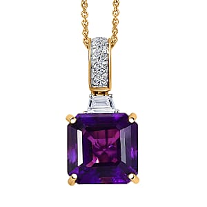 AAA Lusaka Amethyst and Luxuriant Lab Grown Diamond G-H SI 6.80 ctw Pendant Necklace in 10K Yellow Gold 20 Inches