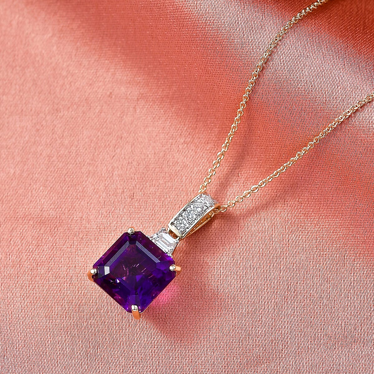 AAA Lusaka Amethyst and Luxuriant Lab Grown Diamond G-H SI 6.80 ctw Pendant Necklace in 10K Yellow Gold 20 Inches image number 1