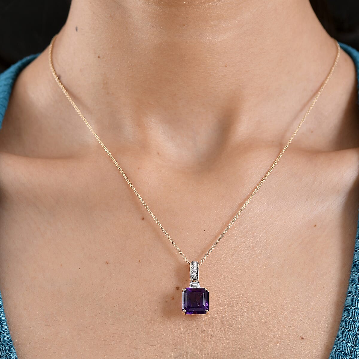 AAA Lusaka Amethyst and Luxuriant Lab Grown Diamond G-H SI 6.80 ctw Pendant Necklace in 10K Yellow Gold 20 Inches image number 2