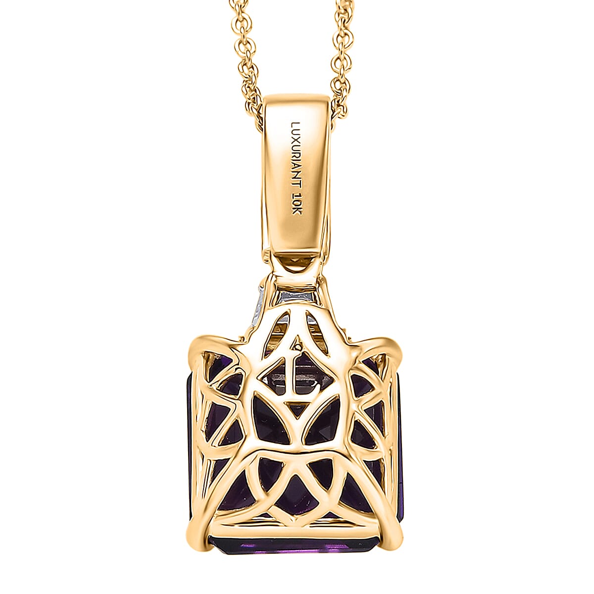 AAA Lusaka Amethyst and Luxuriant Lab Grown Diamond G-H SI 6.80 ctw Pendant Necklace in 10K Yellow Gold 20 Inches image number 4