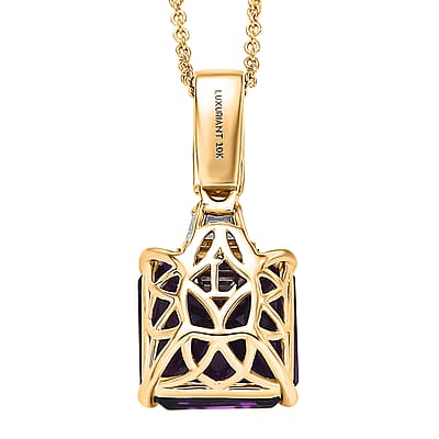 AAA Lusaka Amethyst and Luxuriant Lab Grown Diamond G-H SI 6.80 ctw Pendant Necklace in 10K Yellow Gold 20 Inches