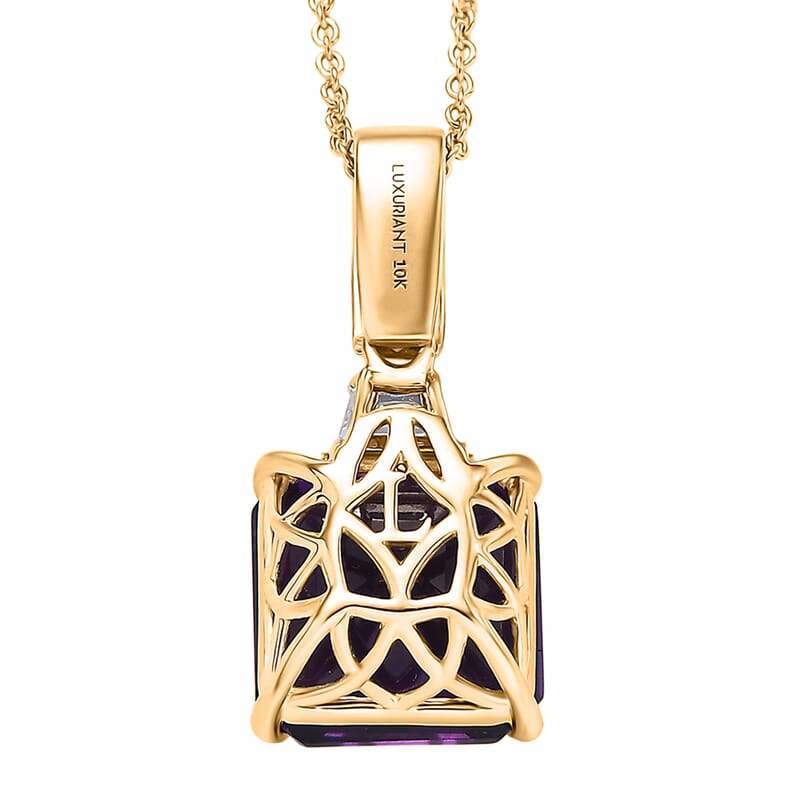 AAA Lusaka Amethyst and Luxuriant Lab Grown Diamond G-H SI 6.80 ctw Pendant Necklace in 10K Yellow Gold 20 Inches