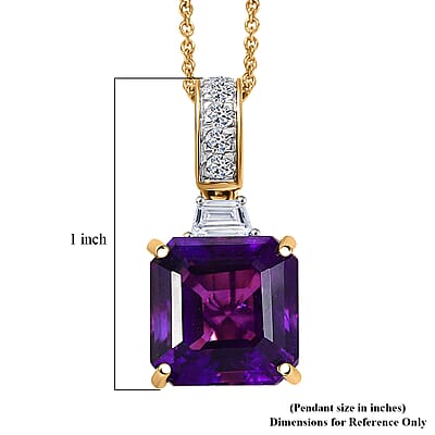 AAA Lusaka Amethyst and Luxuriant Lab Grown Diamond G-H SI 6.80 ctw Pendant Necklace in 10K Yellow Gold 20 Inches