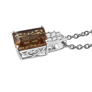 EverTrue Autumn Alexite and White Zircon 3.40 ctw Sunset Pillar Pendant in Platinum Bond with Stainless Steel Necklace 20 Inches