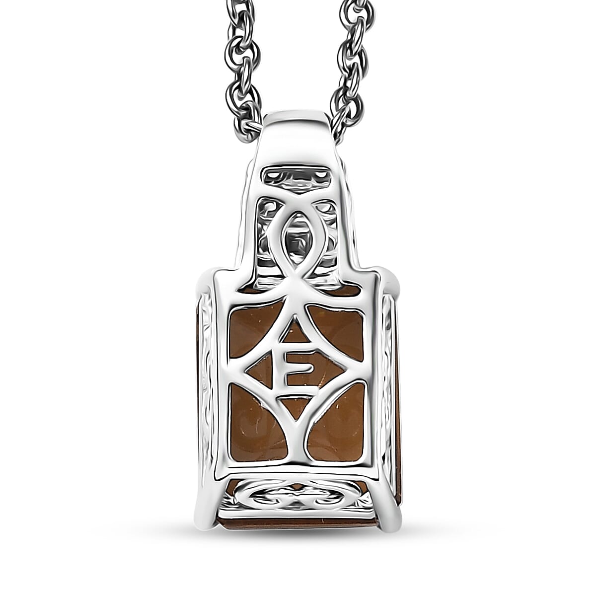 EverTrue Autumn Alexite and White Zircon 3.40 ctw Sunset Pillar Pendant in Platinum Bond with Stainless Steel Necklace 20 Inches