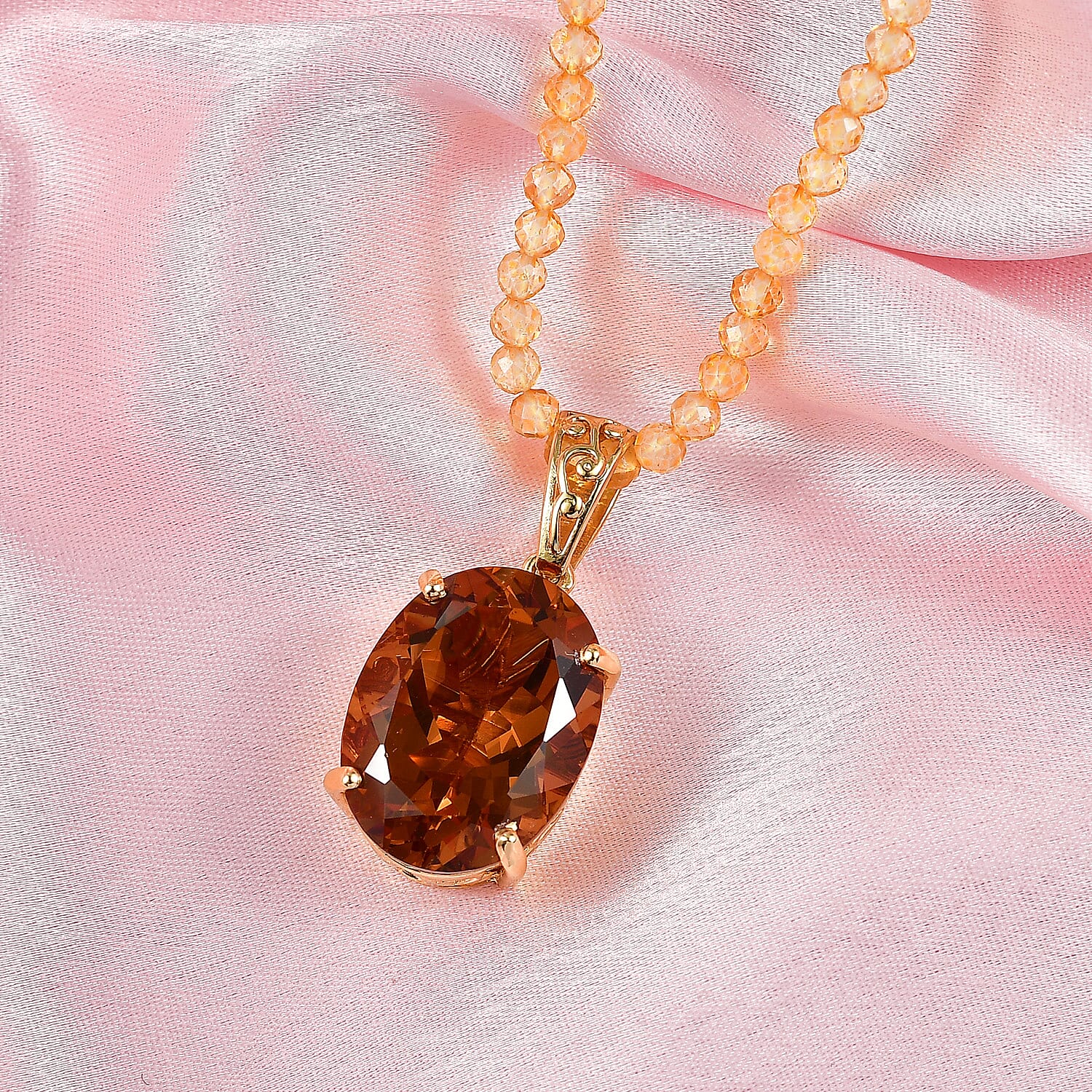 EverTrue Autumn Alexite Fallfire Pendant with Brazilan Citrine Beaded Necklace (20 Inches) in 18K YG Plated 71.00 ctw