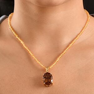 EverTrue Autumn Alexite and Brazilan Citrine 71.00 ctw Fallfire Pendant Necklace in 18K YG Plated 20 Inches 