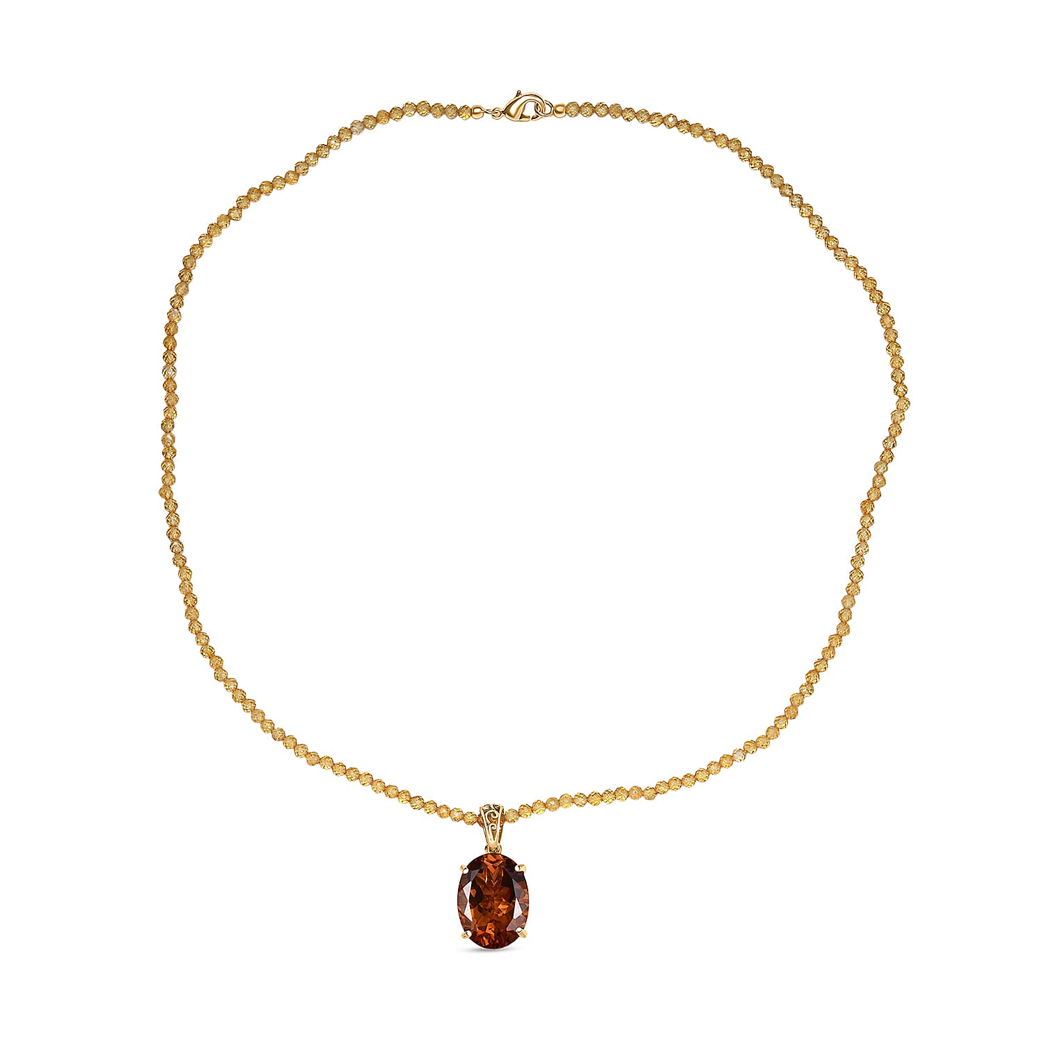 EverTrue Autumn Alexite Fallfire Pendant with Brazilan Citrine Beaded Necklace (20 Inches) in 18K YG Plated 71.00 ctw