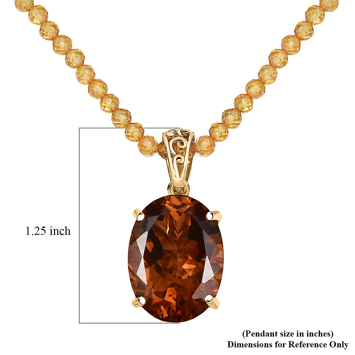 EverTrue Autumn Alexite Fallfire Pendant with Brazilan Citrine Beaded Necklace (20 Inches) in 18K YG Plated 71.00 ctw