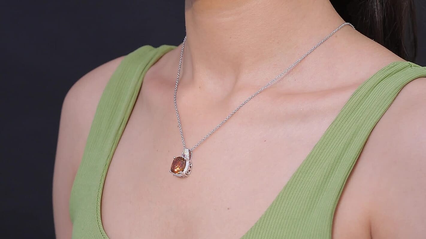 EverTrue Autumn Alexite and Multi Gemstone 6.80 ctw Wings of Fire Pendant in 18K YG Plated and Platinum Bond with Stainless Steel Necklace 20 Inches