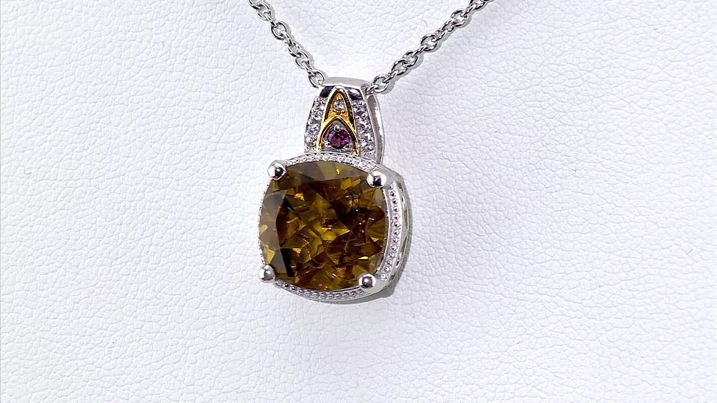 EverTrue Autumn Alexite and Multi Gemstone 6.80 ctw Wings of Fire Pendant in 18K YG Plated and Platinum Bond with Stainless Steel Necklace 20 Inches