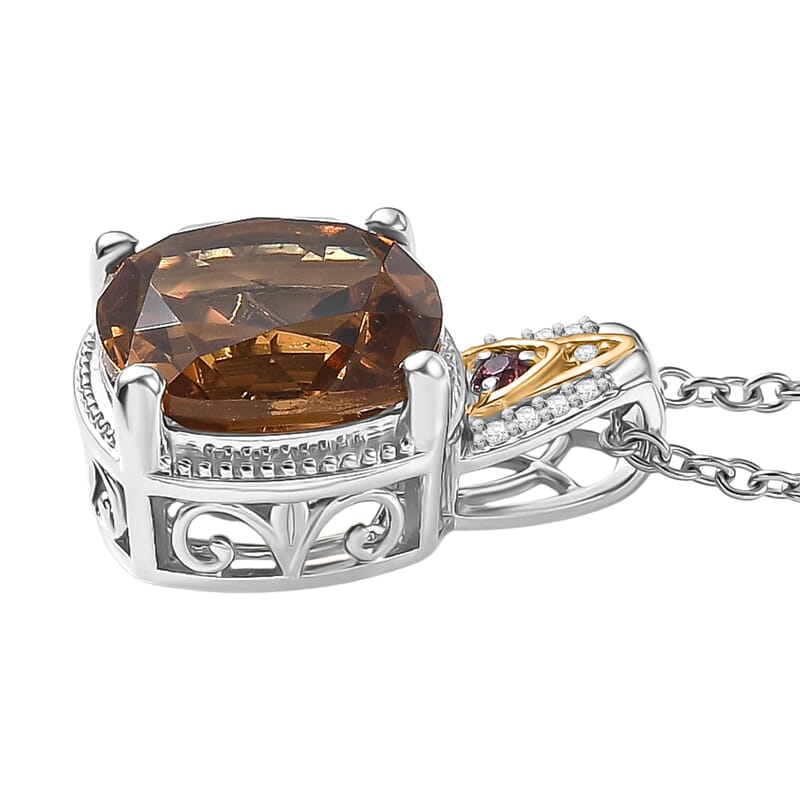 EverTrue Autumn Alexite and Multi Gemstone 6.80 ctw Wings of Fire Pendant in 18K YG Plated and Platinum Bond with Stainless Steel Necklace 20 Inches