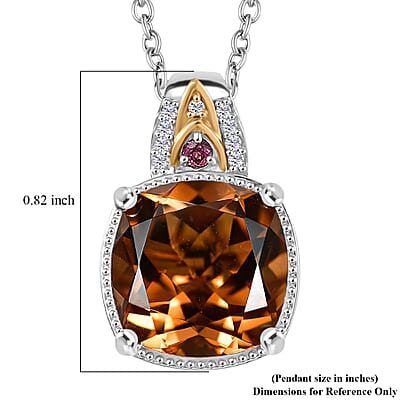 EverTrue Autumn Alexite and Multi Gemstone 6.80 ctw Wings of Fire Pendant in 18K YG Plated and Platinum Bond with Stainless Steel Necklace 20 Inches
