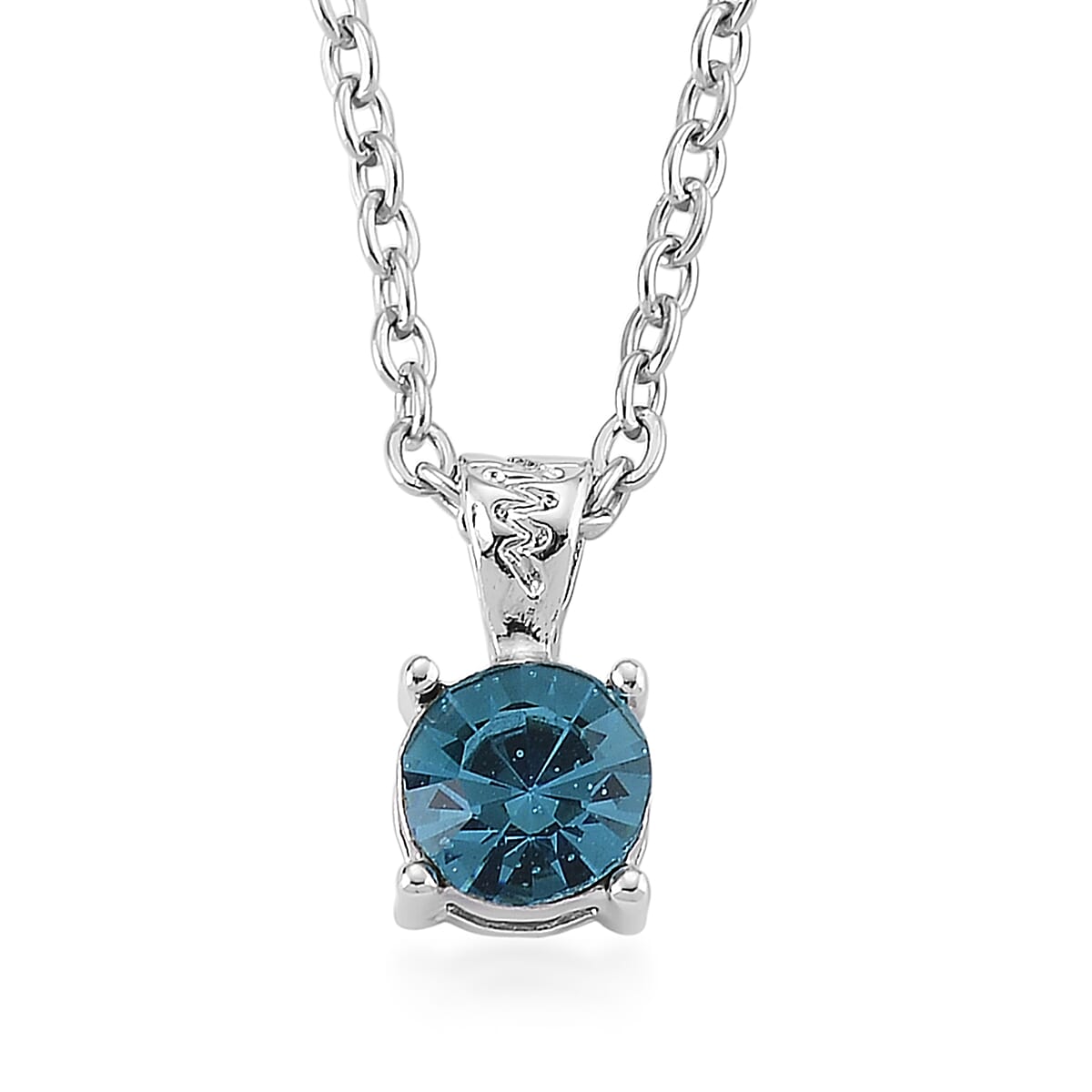 Multi Color Austrian Crystal 5pcs Solitaire and 1pc Mirror Pendant with Necklace (20 Inches) in Silvertone