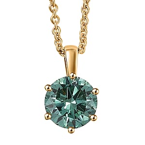 Luxuriant Lab Grown Green Diamond (IR) (SI) 1.00 ctw Timeless Promise Pendant Necklace in 10K Yellow Gold 20 Inches