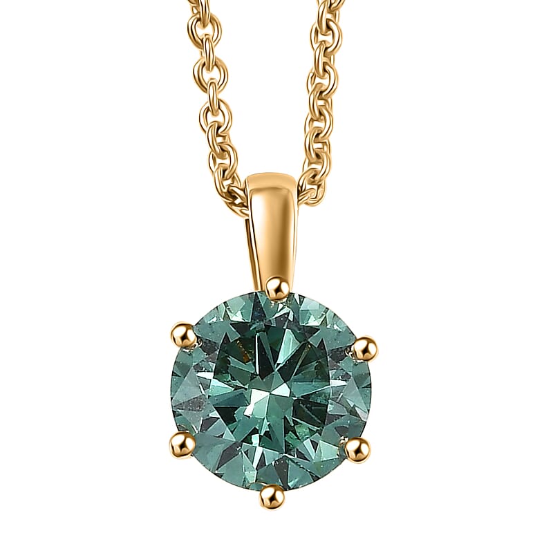 Luxuriant Lab Grown Green Diamond (IR) (SI) 1.00 ctw Timeless Promise Pendant Necklace in 10K Yellow Gold 20 Inches
