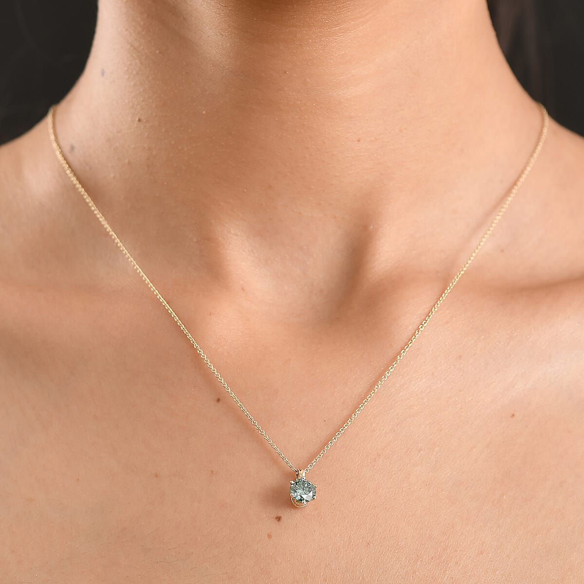 Luxuriant Lab Grown Green Diamond (IR) (SI) 1.00 ctw Timeless Promise Pendant Necklace in 10K Yellow Gold 20 Inches image number 2